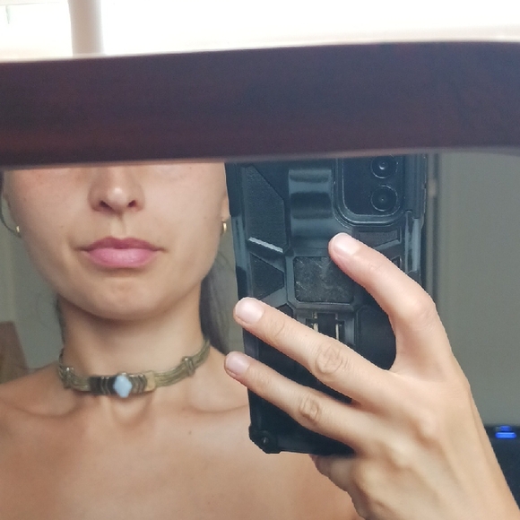 Handmade Choker Necklace with Blue Stone - Picture 1 of 2